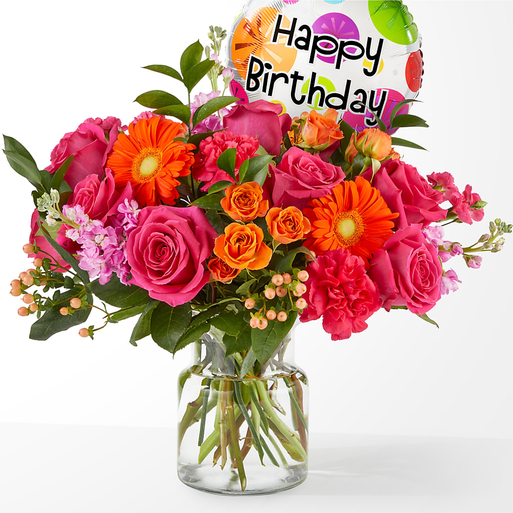 Fiesta Bouquet with Birthday Balloon – A Country Home Floral, Baker City OR